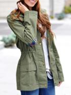 Shein Hooded Drawstring Pockets Army Green Coat