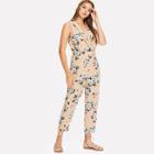 Shein Shawl Collar Wrap Floral Jumpsuit