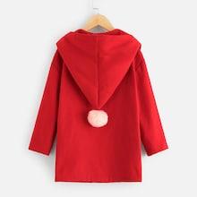 Shein Girls Button Up Hooded Coat With Pom Pom