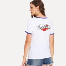 Shein Printed Back Ringer Tee