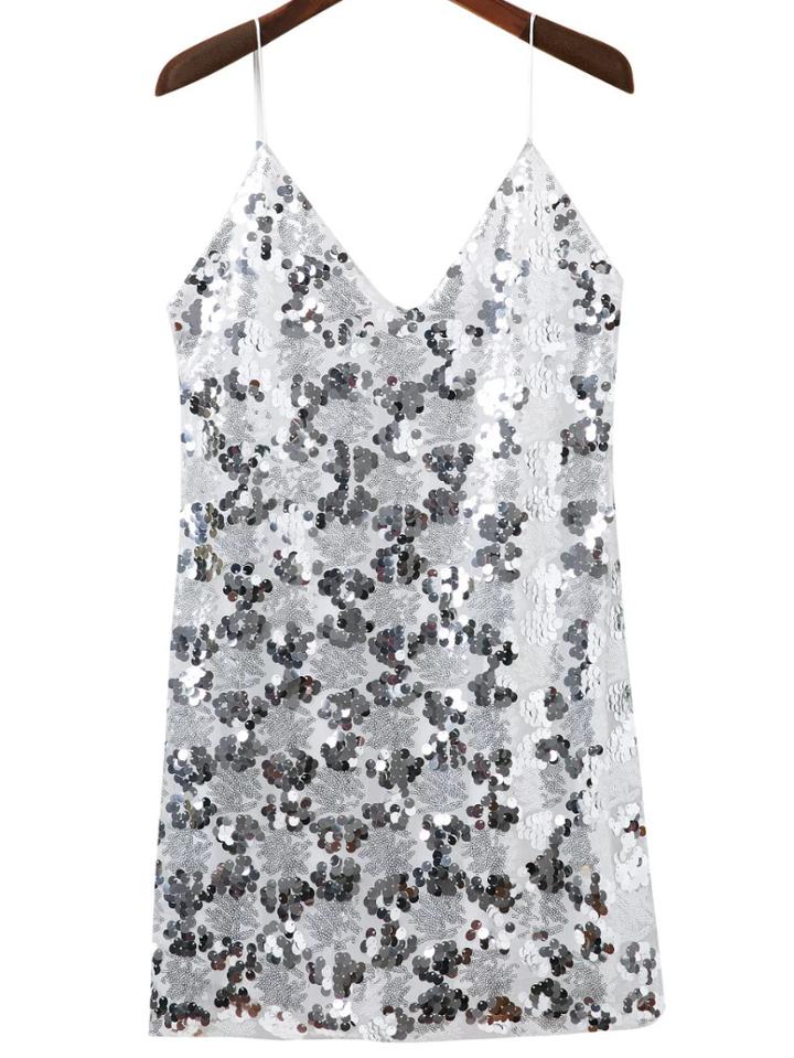 Shein Silver Sequin Mini Cami Dress