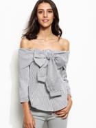 Shein Contrast Vertical Striped Off The Shoulder Bow Tie Top