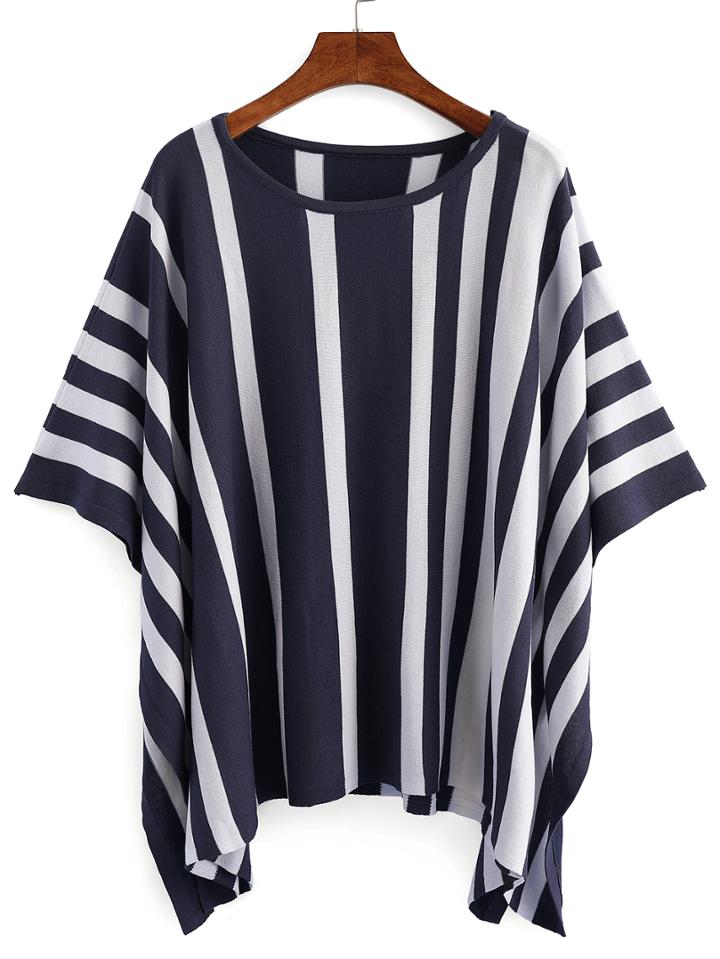 Shein Vertical Striped Poncho Blouse - Blue