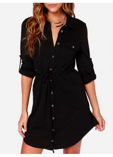 Rosewe Fine Quality Long Sleeve Black A Line Dress