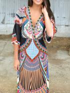 Shein Deep V Neck Aztec Print Dress