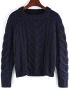 Shein Royal Blue Round Neck Cable Knit Crop Sweater