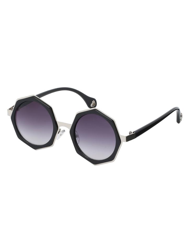 Shein Silver Frame Black Lenses Polygon Sunglasses