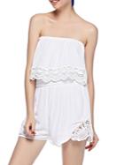 Shein White Strapless Lace Hollow Jumpsuit