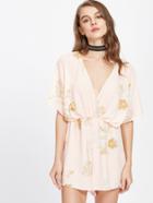 Shein Tropical Print Plunging Elastic Waist Kimono Playsuit
