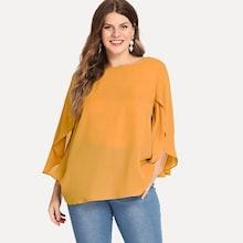 Shein Plus Slit Flounce Sleeve Solid Top