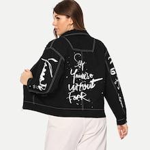 Shein Plus Letter Print Denim Jacket