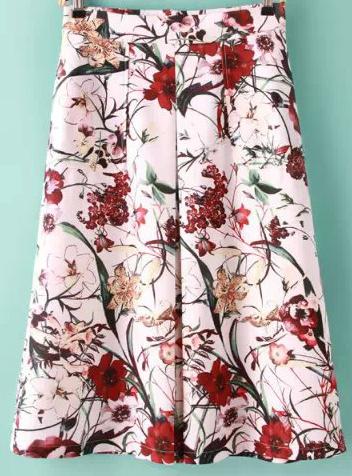 Shein White Floral A Line Skirt