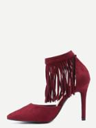 Shein Burgundy Fringe Ankle Cuff Pointed Toe Heels