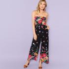 Shein Tie Neck Floral Print Jumpsuit