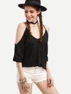 Shein Black Cold Shoulder Surplice Back Top