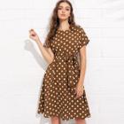 Shein Rolled Sleeve Button Back Self Belted Dress