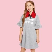 Shein Girls Letter Front Flounce Sleeve Dress