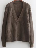 Shein Brown V Neck Loose Knit Sweater