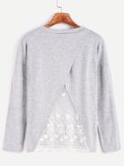 Shein Grey Drop Shoulder Contrast Lace Wrap Back T-shirt