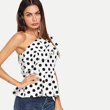 Shein Asymmetrical Neck Polka Dot Peplum Top