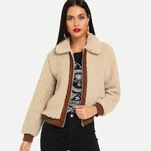 Shein Contrast Trim Teddy Jacket
