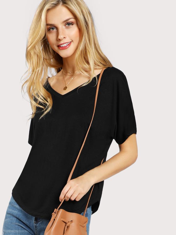 Shein Solid V Back T-shirt