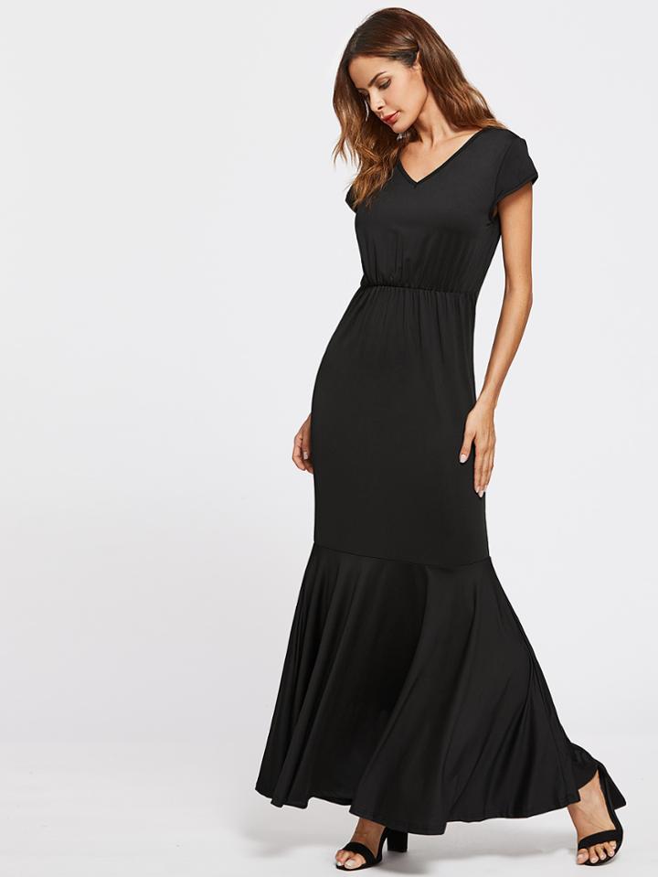 Shein V Neckline Cap Sleeve Fishtail Dress