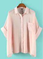 Rosewe Cute Turndown Collar Half Sleeve Pink Single Breasted Shirts