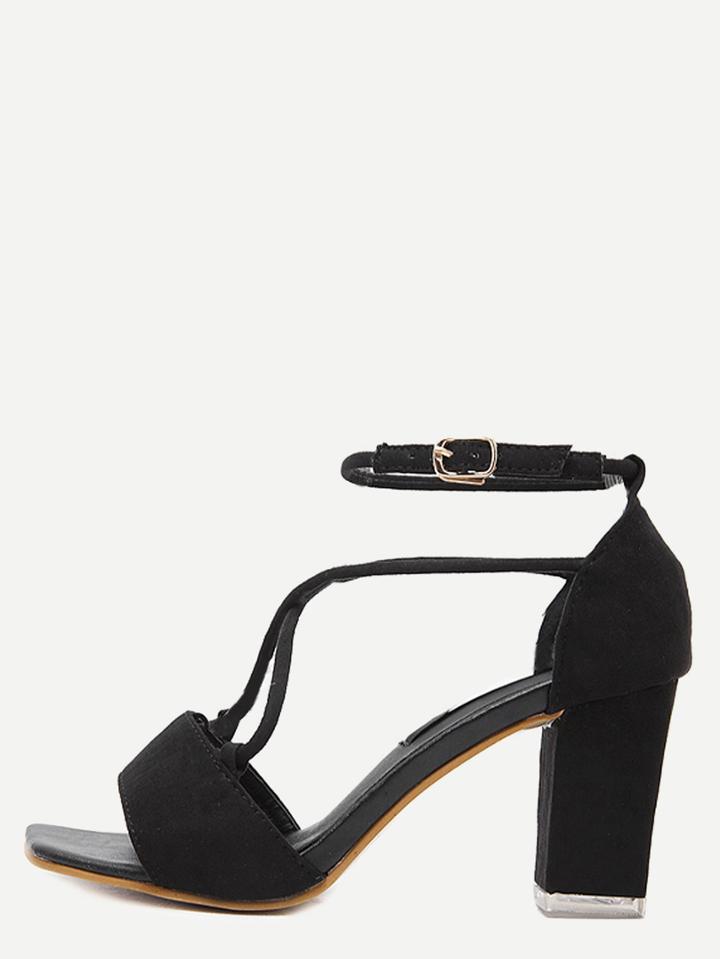 Shein Black Open Toe Ankle Strap Chunky Sandals