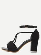Shein Black Open Toe Ankle Strap Chunky Sandals