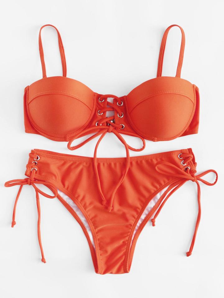 Shein Lace Up Push Up Bikini Set