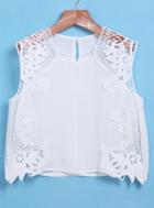 Shein White Round Neck Hollow Lace Tank Top