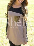 Shein Brown Color Block Sequined Pockets Dress