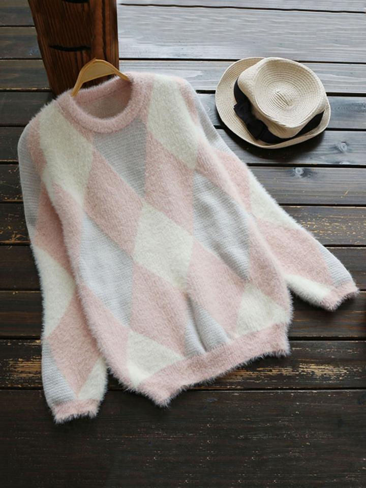 Shein Diamond Check Fluffy Jumper