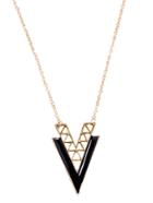 Shein Gold Plated Black Geometric Hollow Out Pendant Necklace