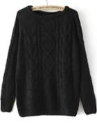Shein Black Long Sleeve Cable Knit Loose Sweater