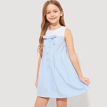 Shein Girls Bow Detail Zip Back Striped Tank Dress