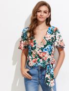 Shein Floral Print Knot Back Top