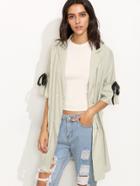 Shein Pale Green Bell Sleeve Long Coat With Tie Bow
