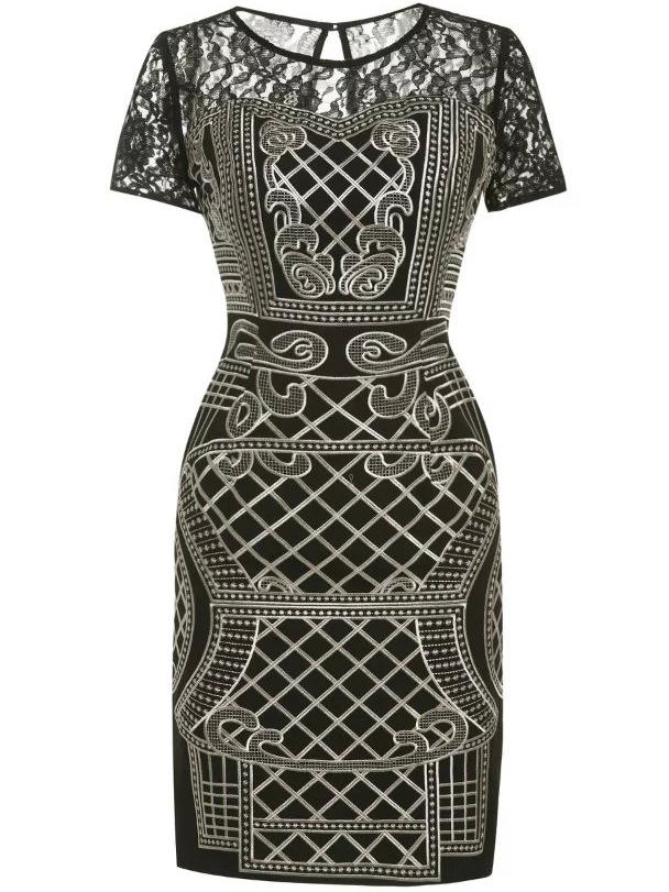 Shein Black Embroidered Lace Sheath Dress