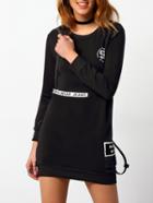 Shein Black Round Neck Letters Print Sweatshirt Dress