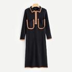 Shein Contrast Trim Pocket Front Sweater Dress