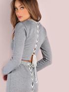 Shein Cross Laced Back Cropped Heathered Pullover