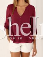 Shein Red Adjustable Sleeve Dip Hem Blouse