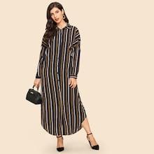 Shein Drop Shoulder Striped Single Breasted Dress