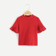 Shein Girls Flounce Sleeve Mock-neck Tee