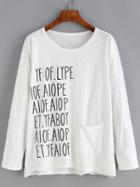 Shein White Long Sleeve Letters Print T-shirt