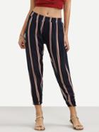 Shein Navy Vertical Stripe Print Peg Pants
