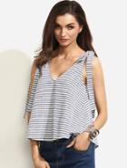 Shein Grey Striped V Back Bow Shoulder Tank Top