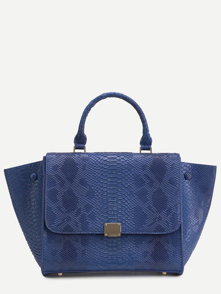 Shein Blue Snakeskin Leather Flap Handbag With Strap